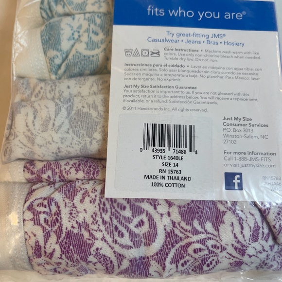JMS Just My Size Lace Effects Cotton Briefs 5 Pack Underwear Panties Plus Sz 14 - Picture 12 of 13